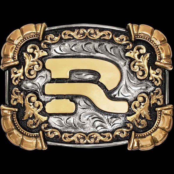 Our Joey Belt Buckle is inspired by our iconic Ryan Buckle. Handcrafted on a German Silver base, it features a clean straight-line edge, Jeweler's Bronze corners, and Western-inspired scrollwork. Measuring 3 1/2 by 2 1/2 inches, there’s ample space to add